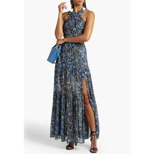 Veronica Beard Florencia 100% Silk Floral Maxi Gown Dress Blue Multi Size 2